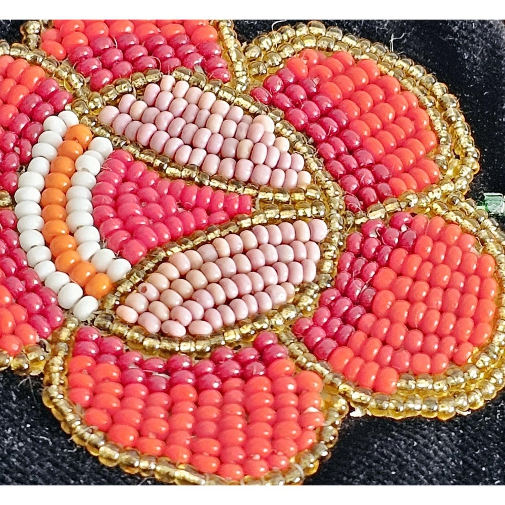 Vintage 1960s Velvet Beaded Purse, Floral Beading, Clutch - Picture 4 of 8